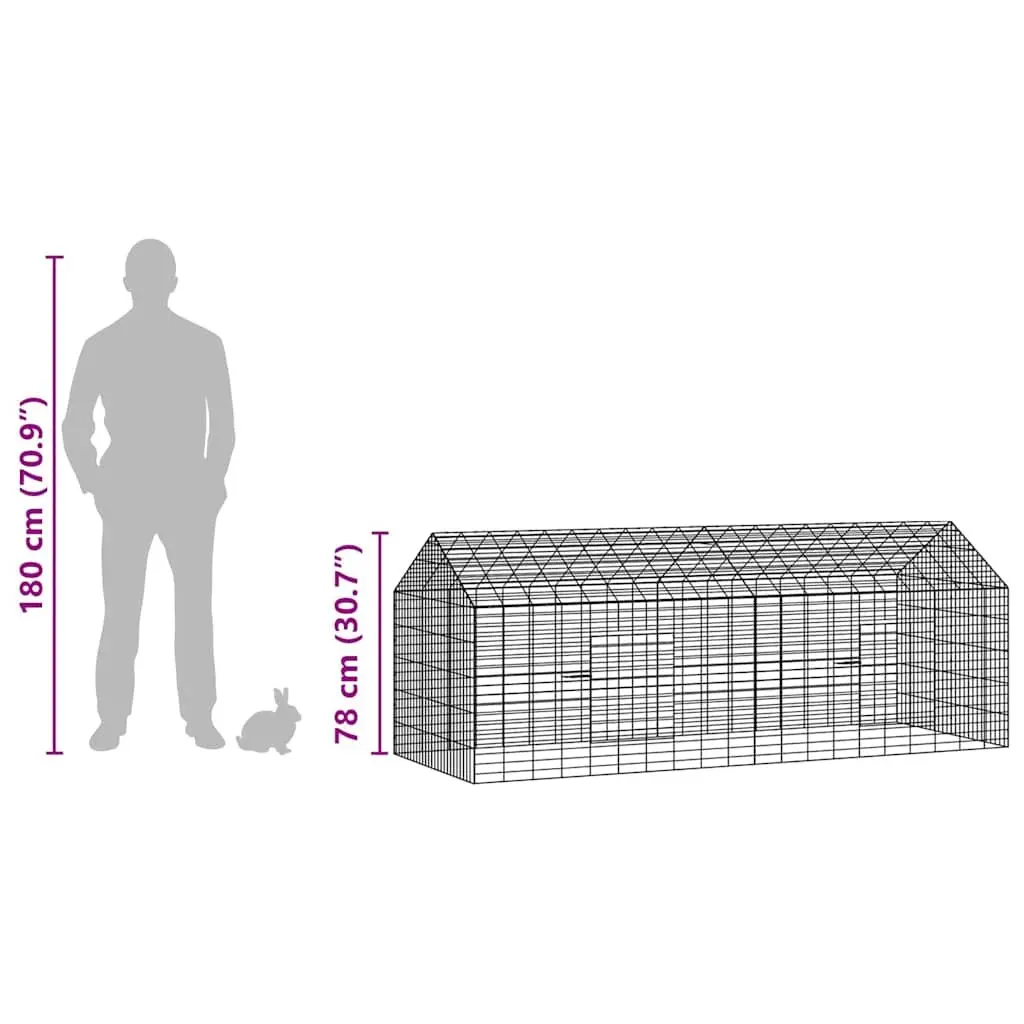 Rabbit Cage Galvanised Steel 200x78x78cm Silver Outdoor Pet Habitat