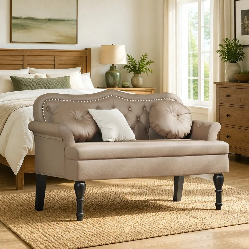 Chesterfield Bench with Button Tufting and Padded Seat