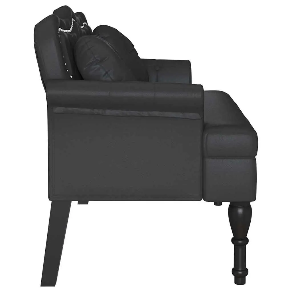 Chesterfield Bench Faux Leather 120.5cm Black Button Tufted Seat