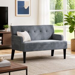 Chesterfield Bench Dark Grey Velvet Upholstered Lounge Seating with Backrest