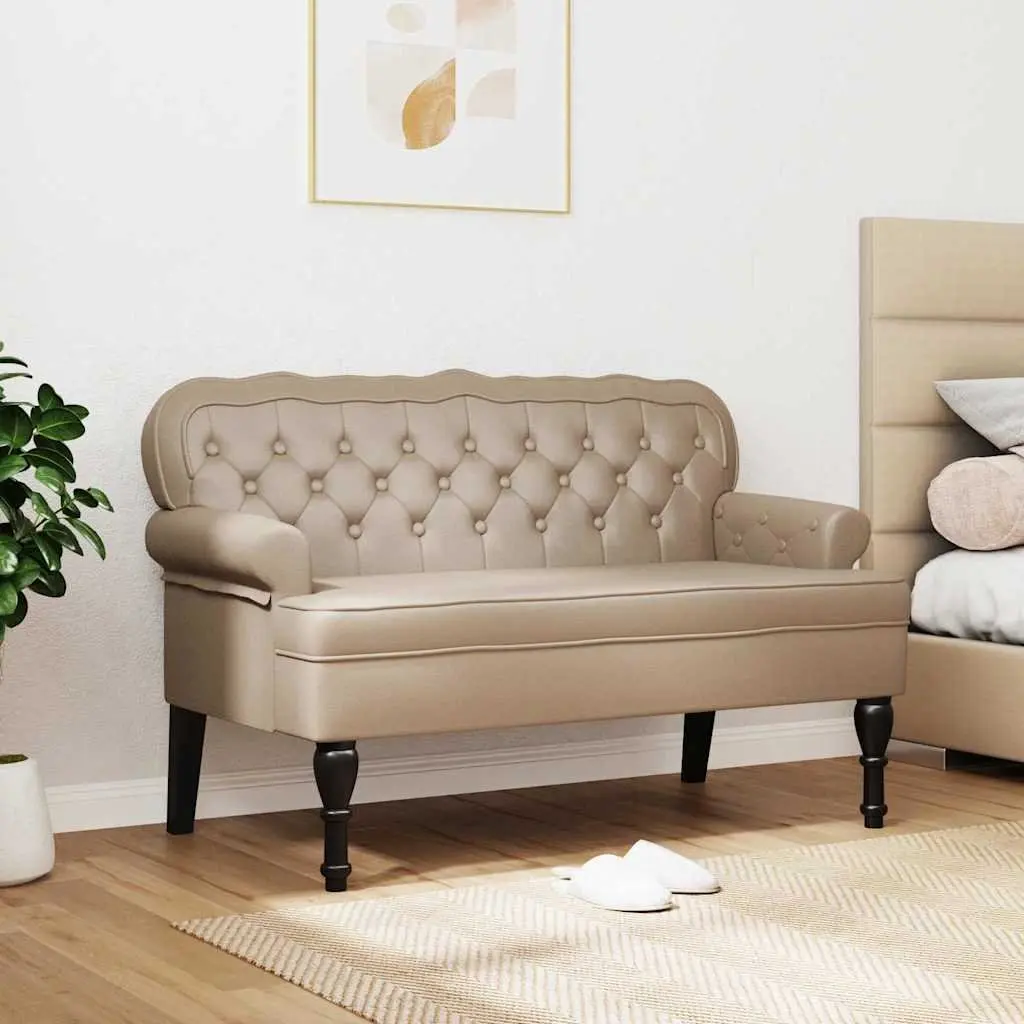 Chesterfield Bench Faux Leather Brown 1195 x 645 x 750 mm Button Tufted Rolled Armrests Seating