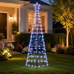 Sturdy 250cm Blue LED Christmas Tree with Ground Spikes