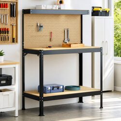 Sturdy Black Workbench 114 x 54 x 145 cm Engineered Wood