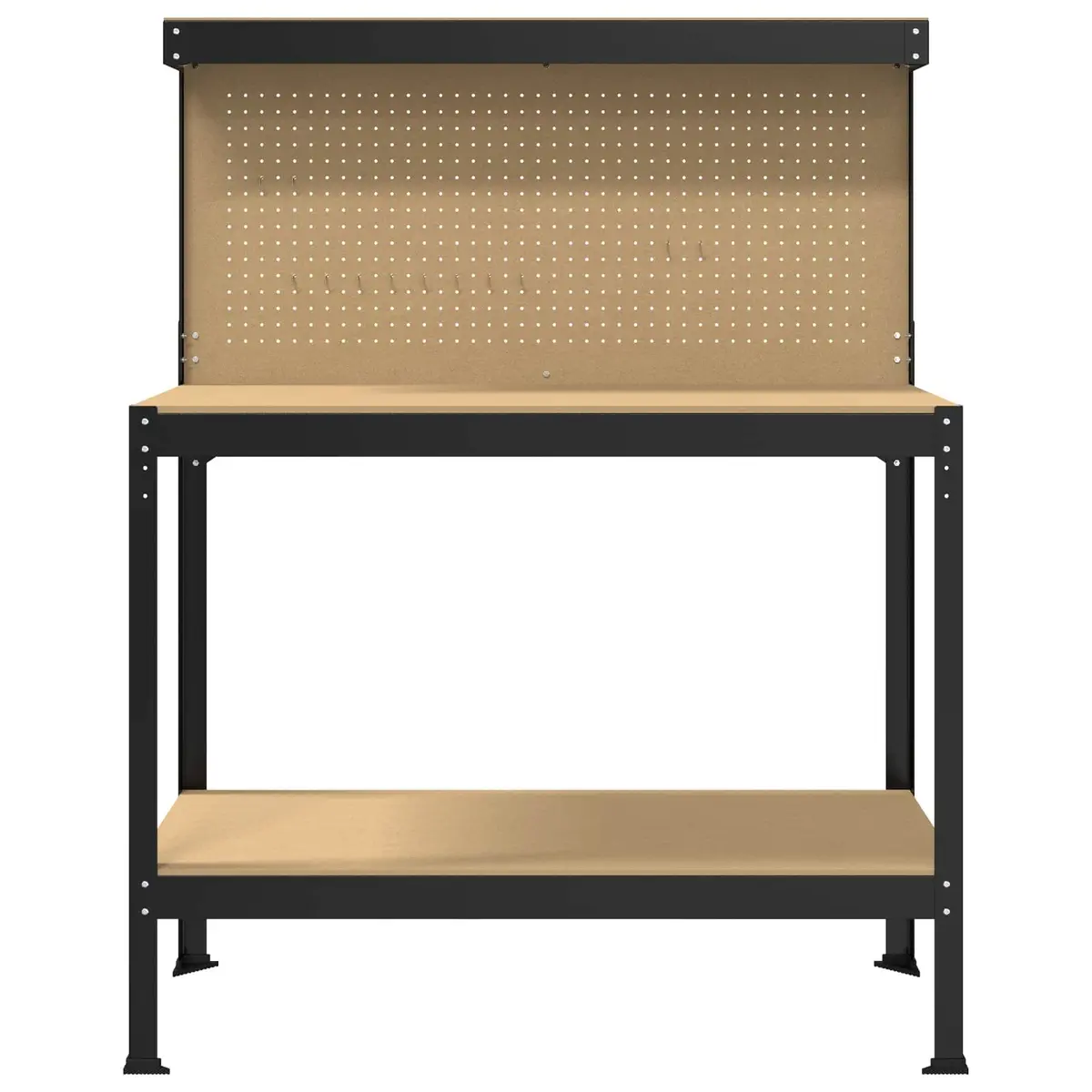 Workbench Black 114 x 54 x 145 cm Engineered Wood Metal Frame Garage Workshop