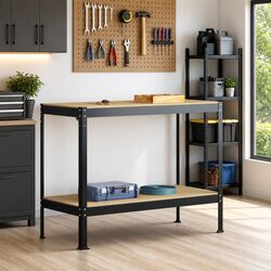 Durable Black Workbench 115 x 55 x 91 cm with Pegboard