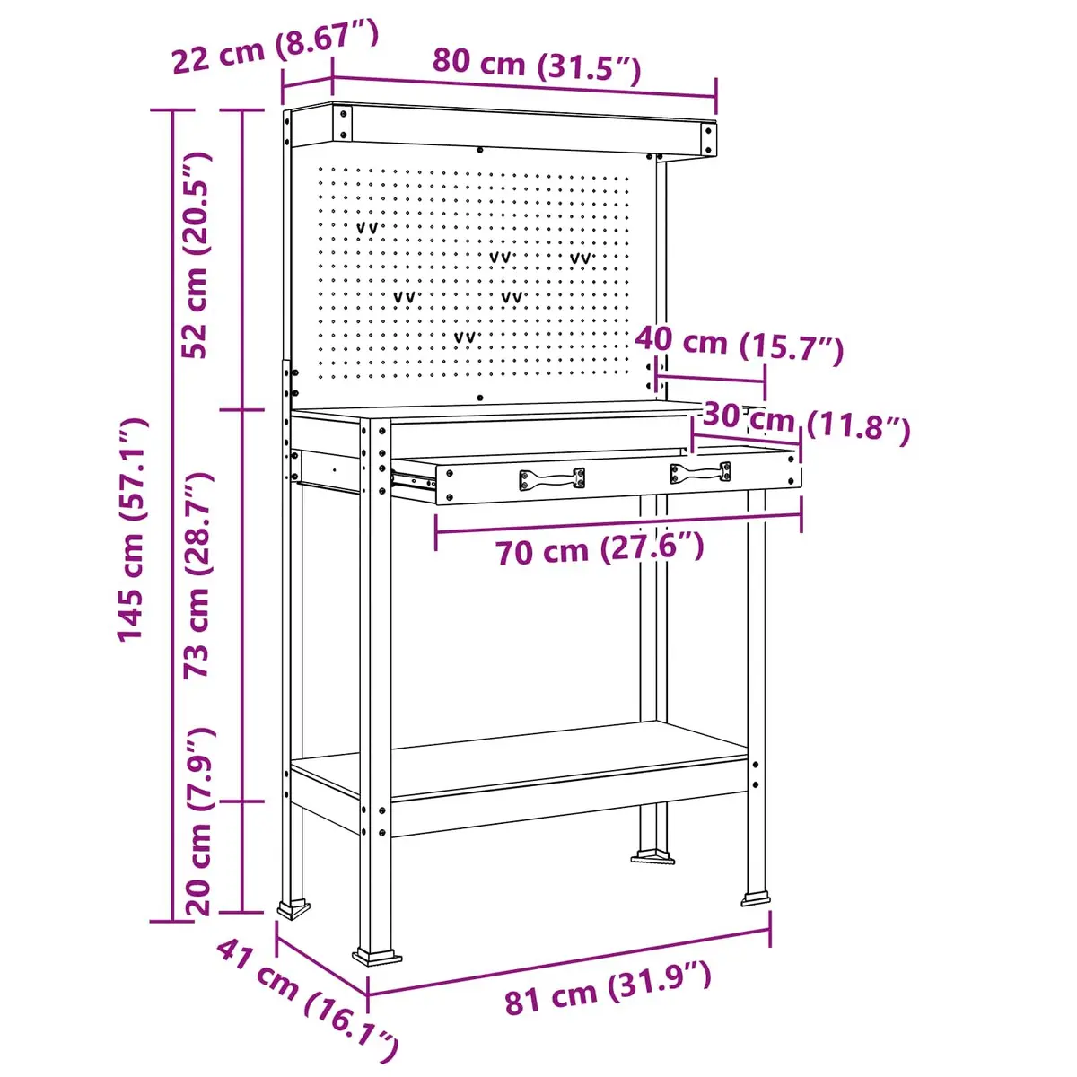 Workbench Engineered Wood Metal Frame Black 81 x 41 x 145 cm
