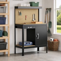 Durable Black Workbench with Storage Solutions 90 x 49 x 141 cm