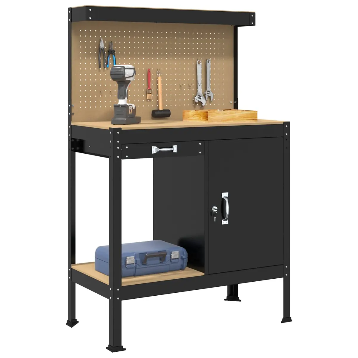 Workbench Engineered Wood Metal 90 x 49 x 141 cm Black