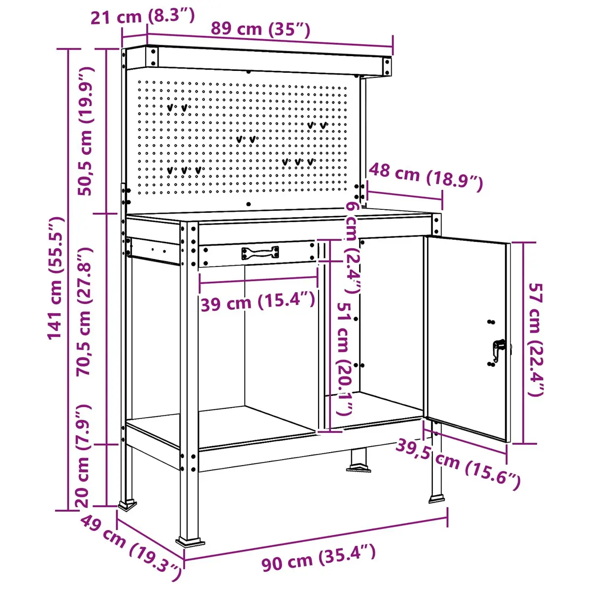 Workbench Engineered Wood Metal 90 x 49 x 141 cm Black