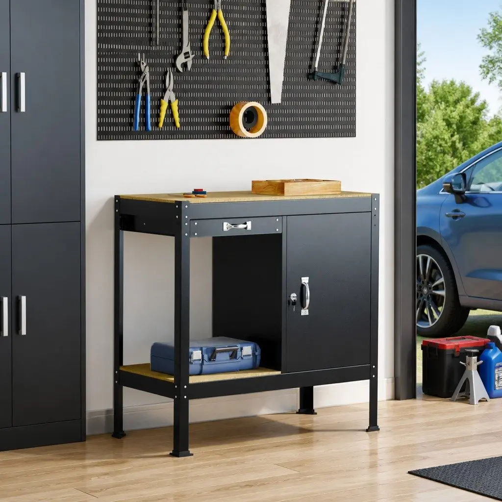 Black Workbench 90 x 49 x 91 cm for Garage