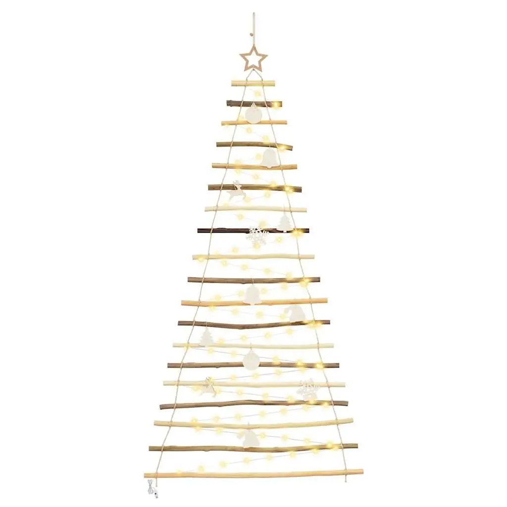 Hanging Christmas Tree Solid Ash Wood 180cm Brown 100 Warm LED Lights USB Powered Indoor