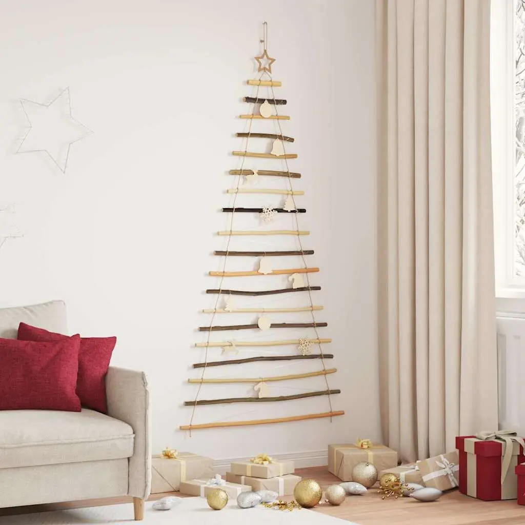 Hanging Christmas Tree Solid Ash Wood 180cm Brown 100 Warm LED Lights USB Powered Indoor