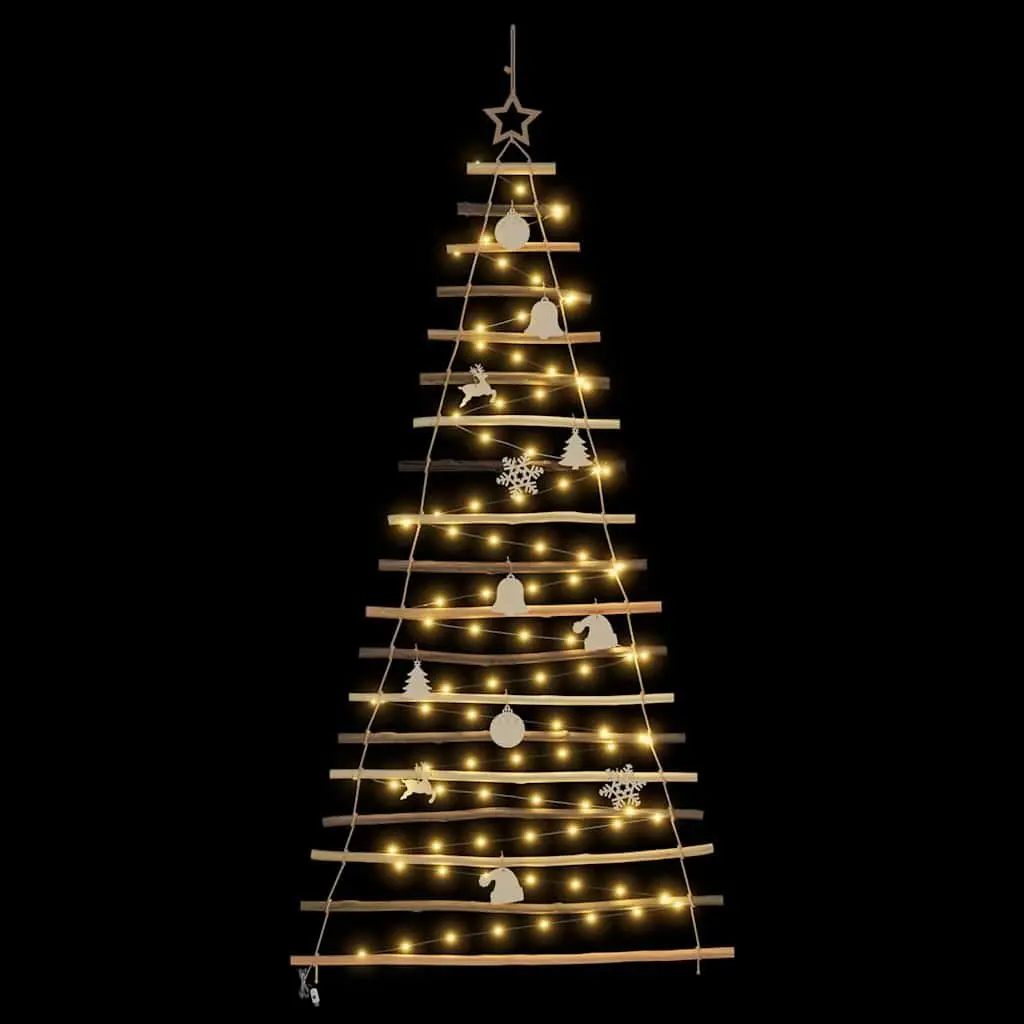 Hanging Christmas Tree Solid Ash Wood 180cm Brown 100 Warm LED Lights USB Powered Indoor