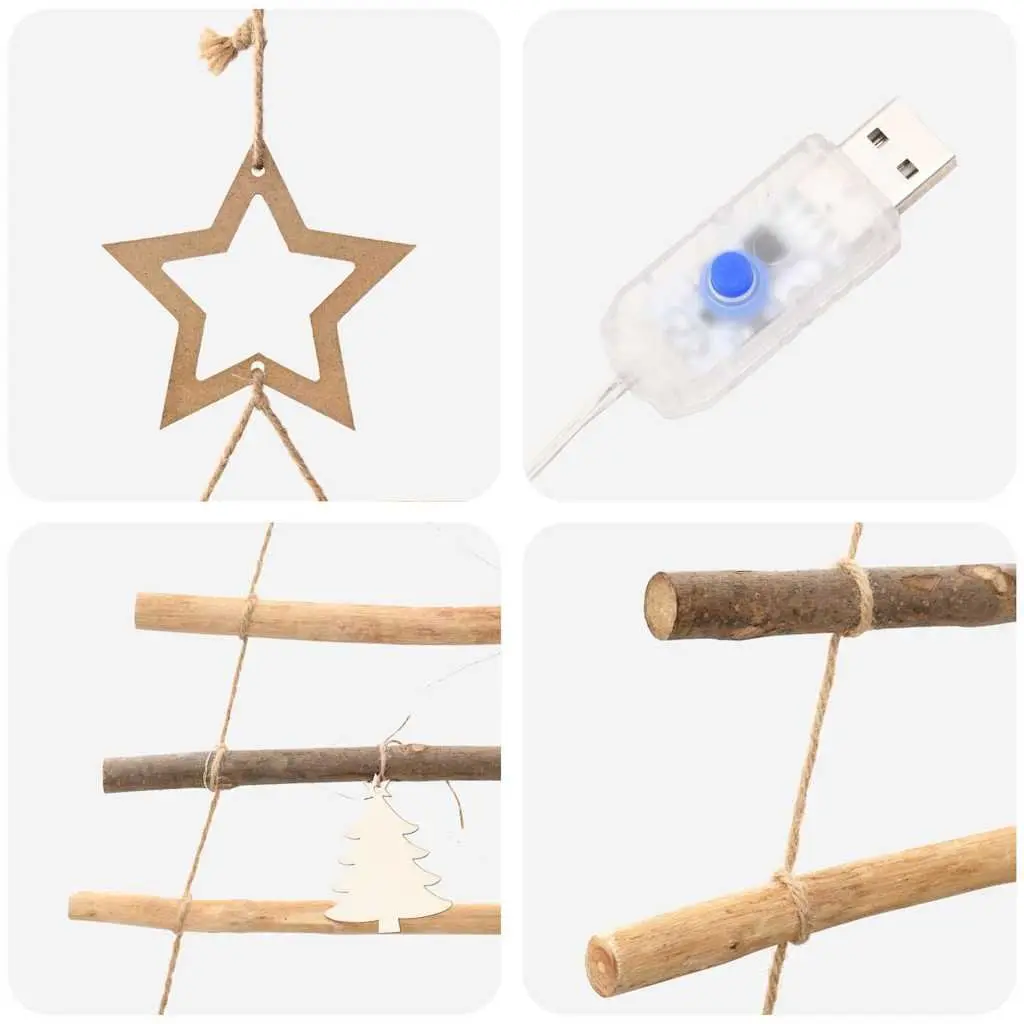 Hanging Christmas Tree Solid Ash Wood 180cm Brown 100 Warm LED Lights USB Powered Indoor