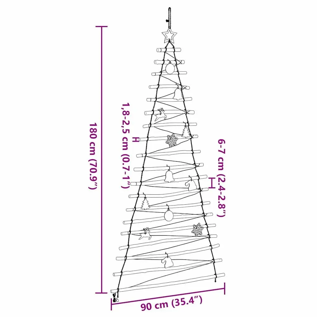 Hanging Christmas Tree Solid Ash Wood 180cm Brown 100 Warm LED Lights USB Powered Indoor