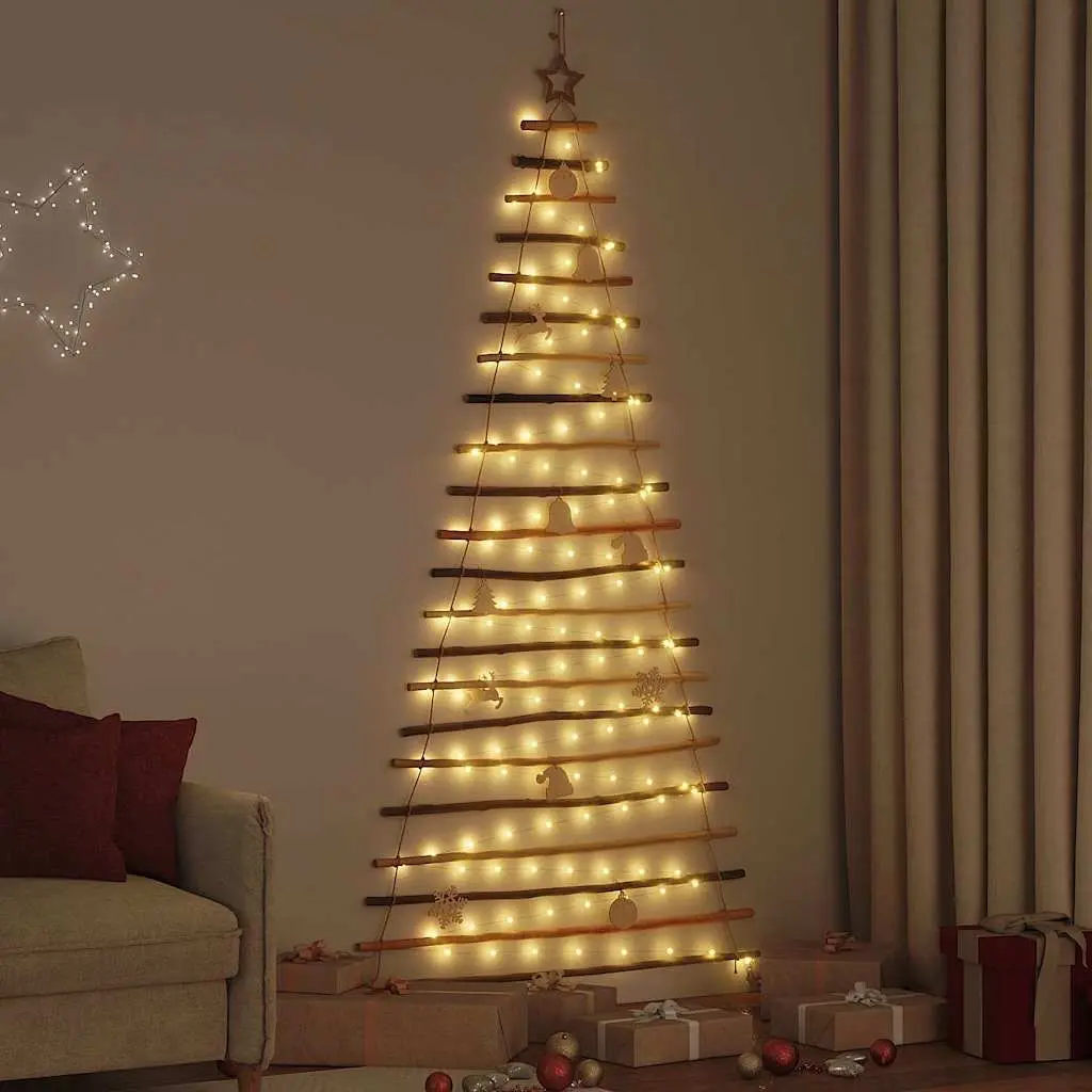Hanging Christmas Tree Solid Ash Wood 210cm Brown with 130 LED Lights