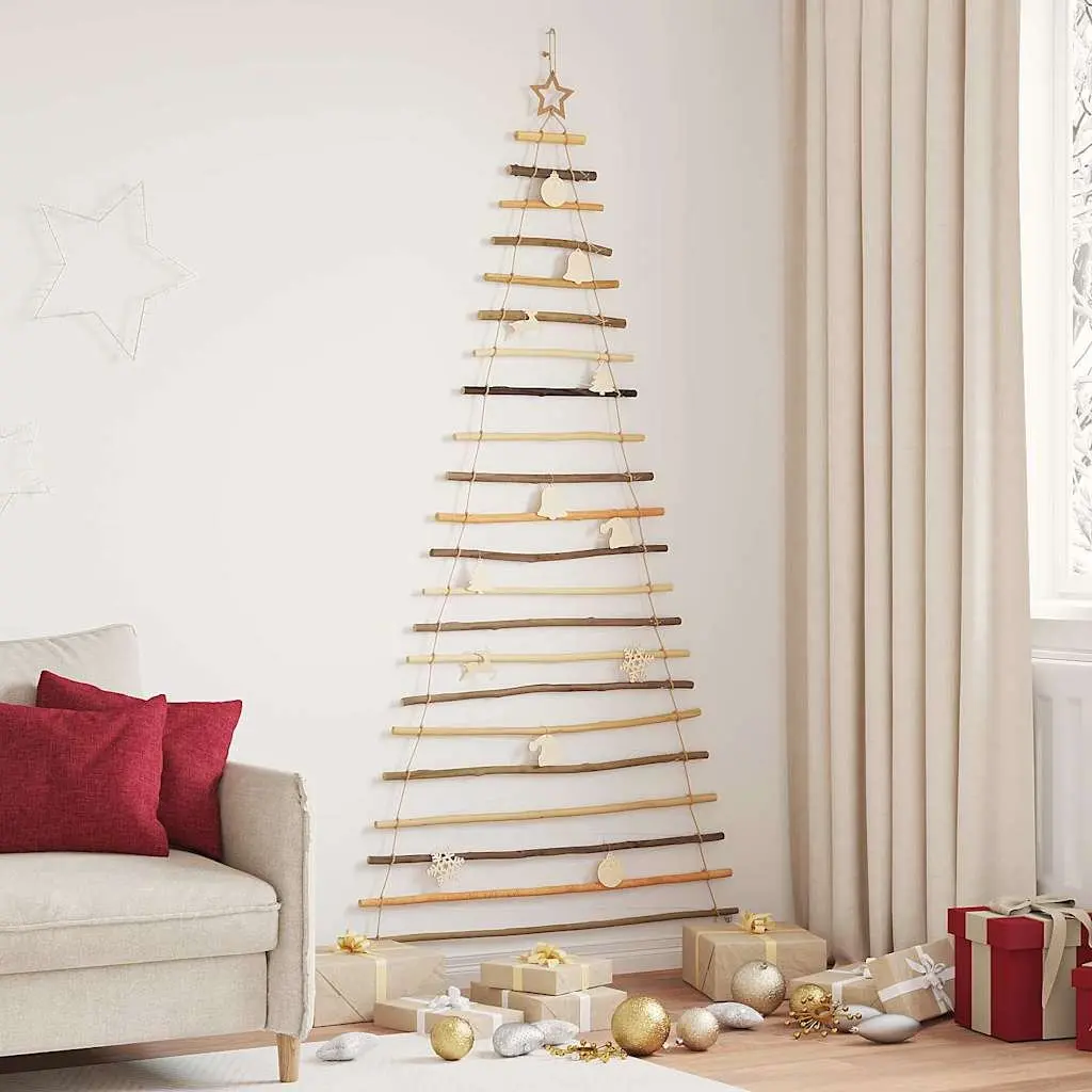 Hanging Christmas Tree Solid Ash Wood 210cm Brown with 130 LED Lights