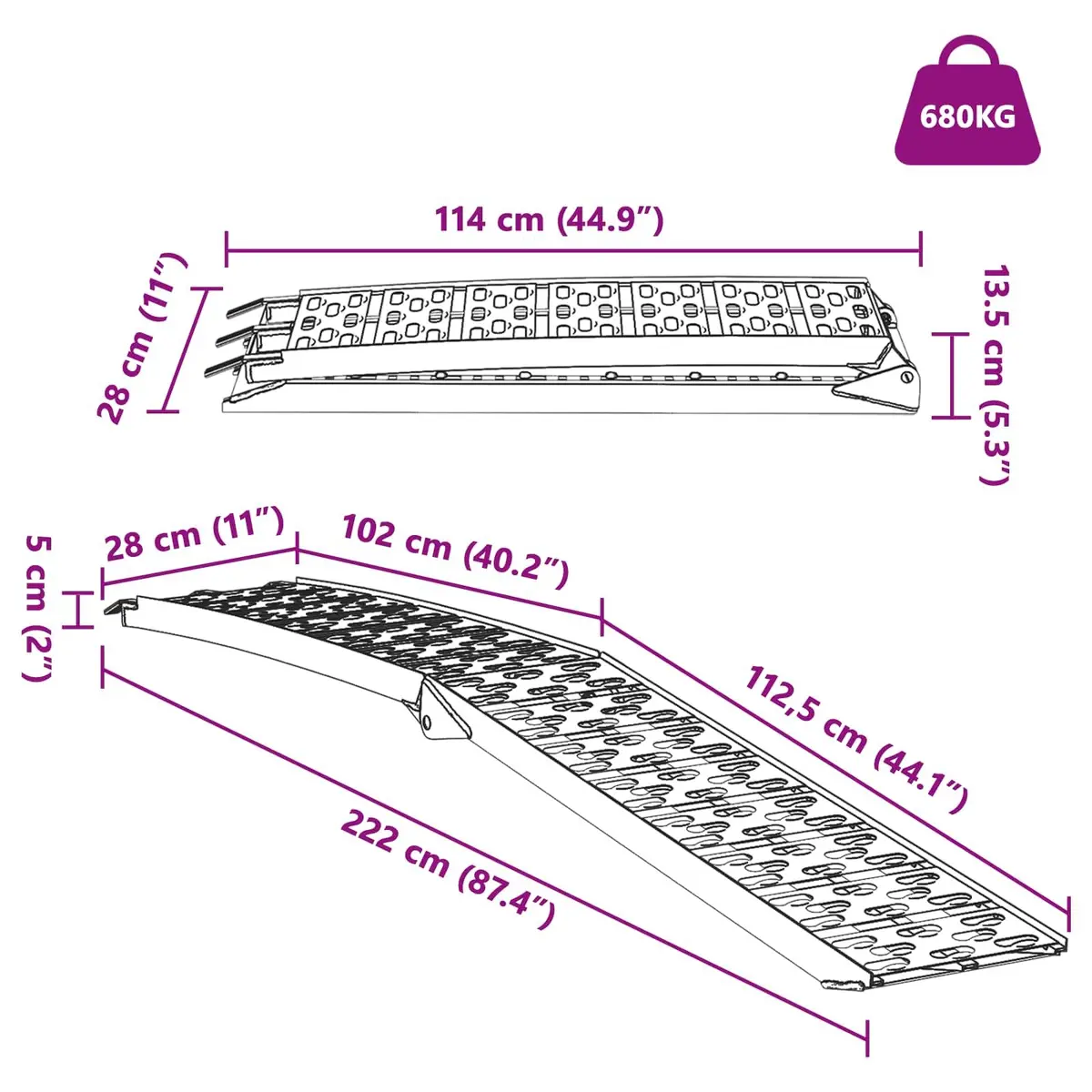 Aluminium Foldable Motorcycle Ramp 340 kg Capacity
