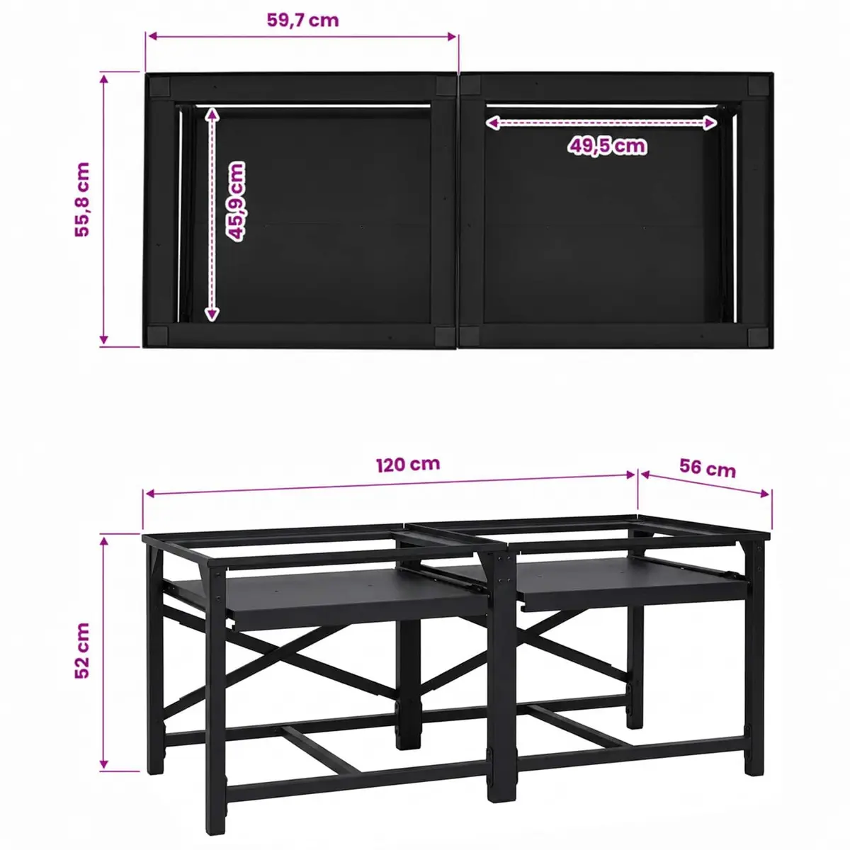Washing Machine Pedestal Riser Steel 120 x 56 x 52 cm Black 2 Pack