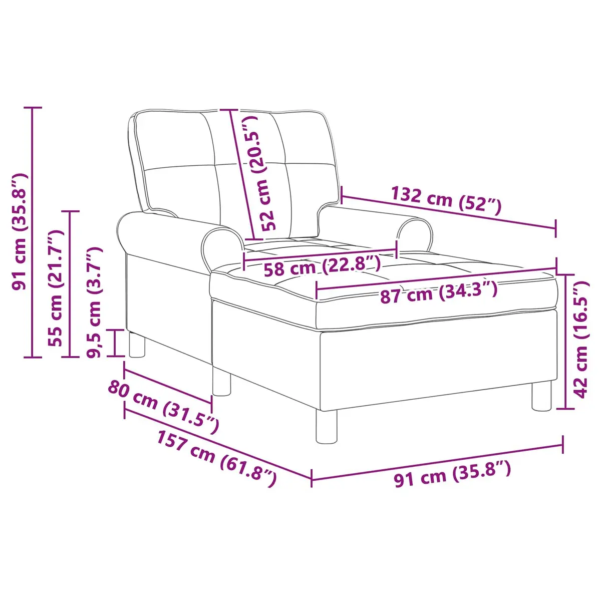 Chaise Lounge Chair with Cushion Black Modern Relaxing Furniture Seat