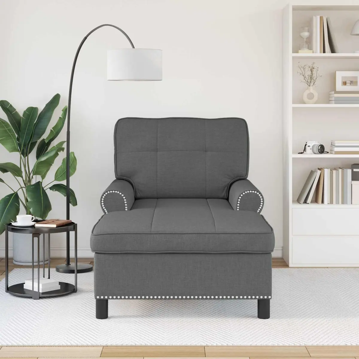 Lounge Chair Fabric Grey Cushioned Recliner Modern Living Room Furniture