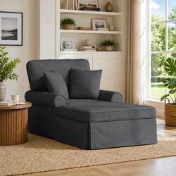 Modern Grey Fabric Chaise Lounge with Skirt