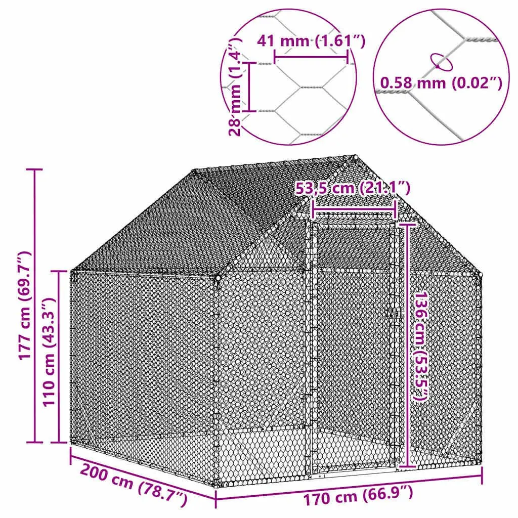 Galvanised Steel Chicken Cage 200 x 170 x 177 cm