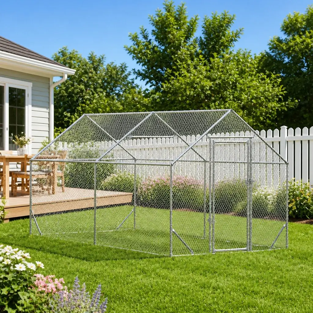 Chicken Cage 400x170x177cm Silver Galvanised Steel Backyard Poultry Habitat