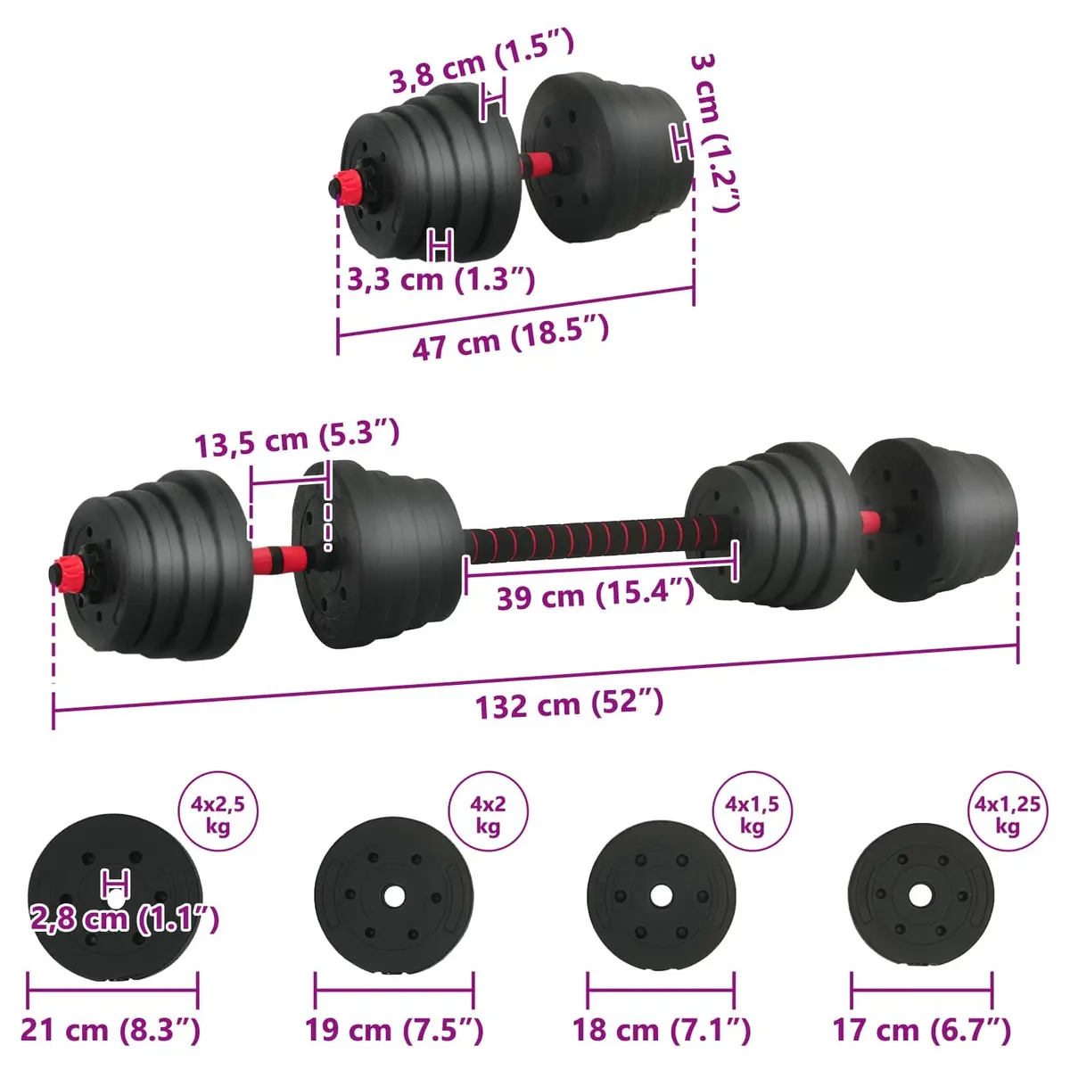 30kg Adjustable Dumbbell Barbell Set for Home Use