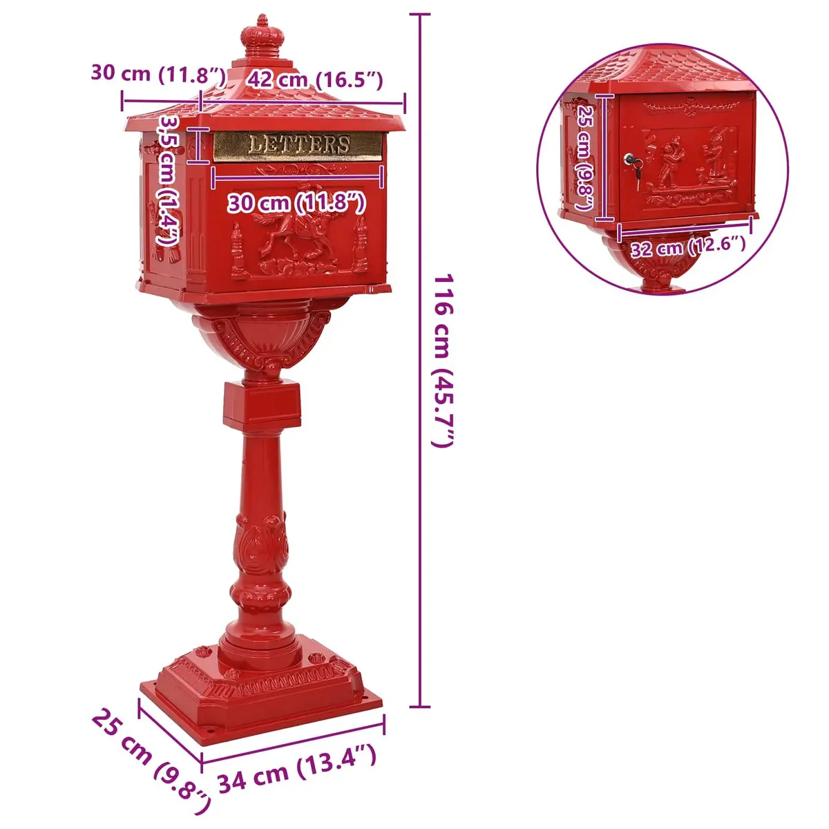 Red Vintage Garden Terrace Post Box