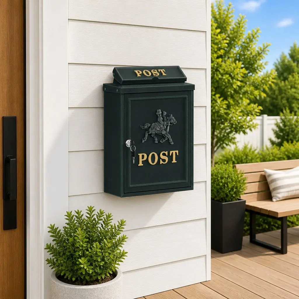 Vintage Green Wall Mounted Mailbox for Outdoor Use