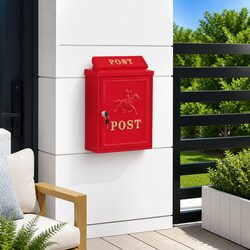 Vintage Red Wall Mounted Mailbox with Secure Locking System