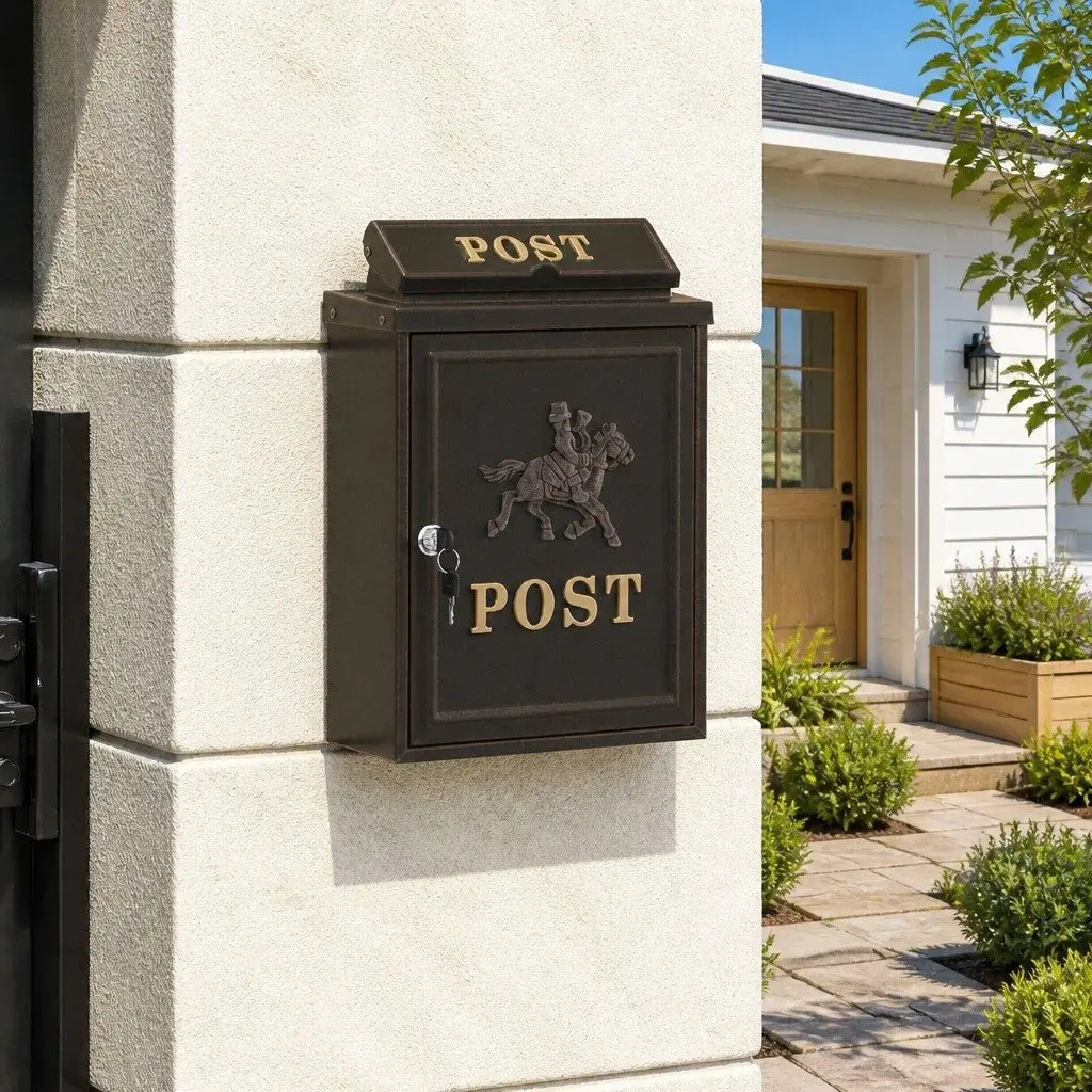 Bronze Cast Metal Wall Mailbox for Outdoor Security