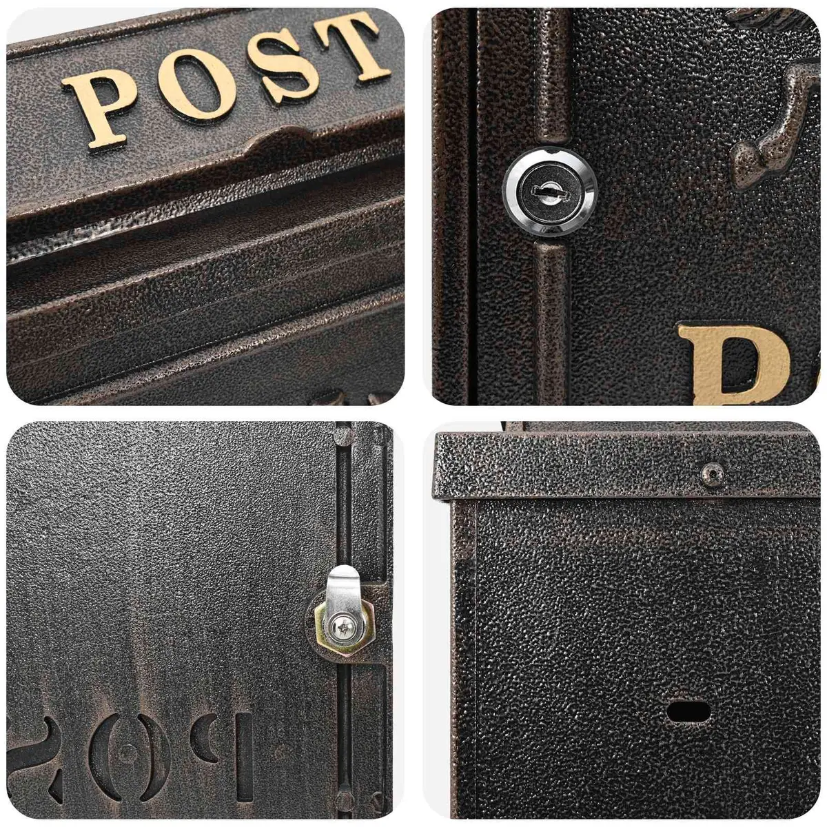 Bronze Cast Metal Wall Mailbox for Outdoor Security