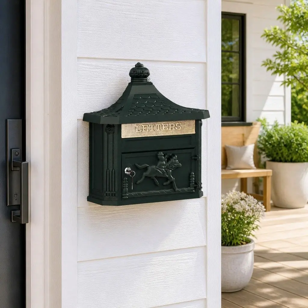 Vintage Green Wall Mounted Mailbox with Lock