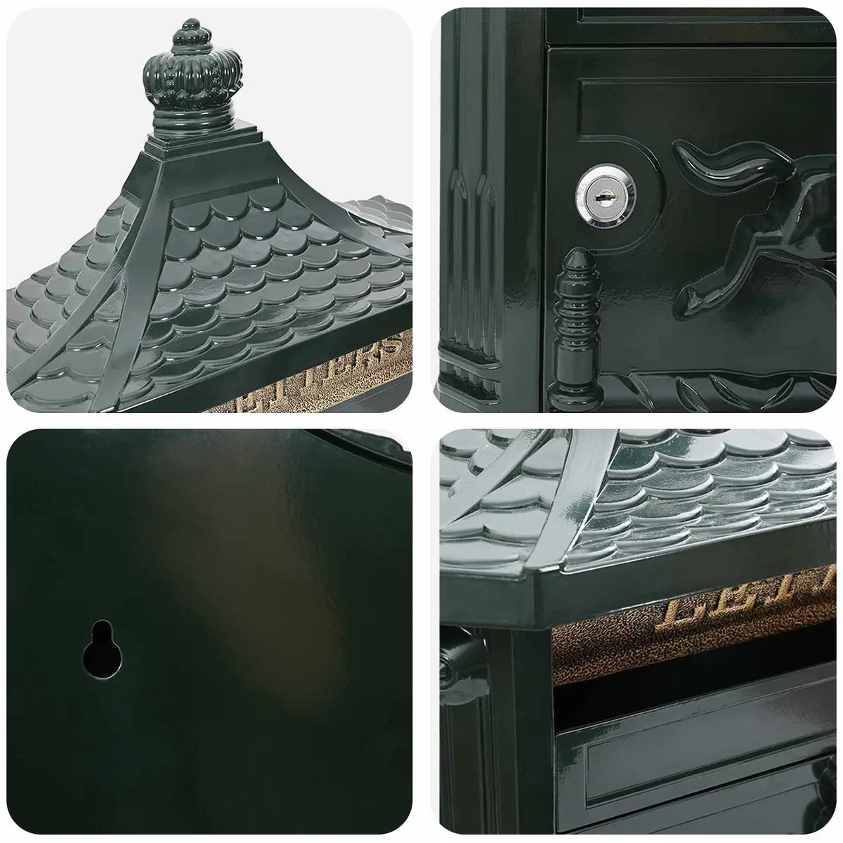 Vintage Green Wall Mounted Mailbox with Lock