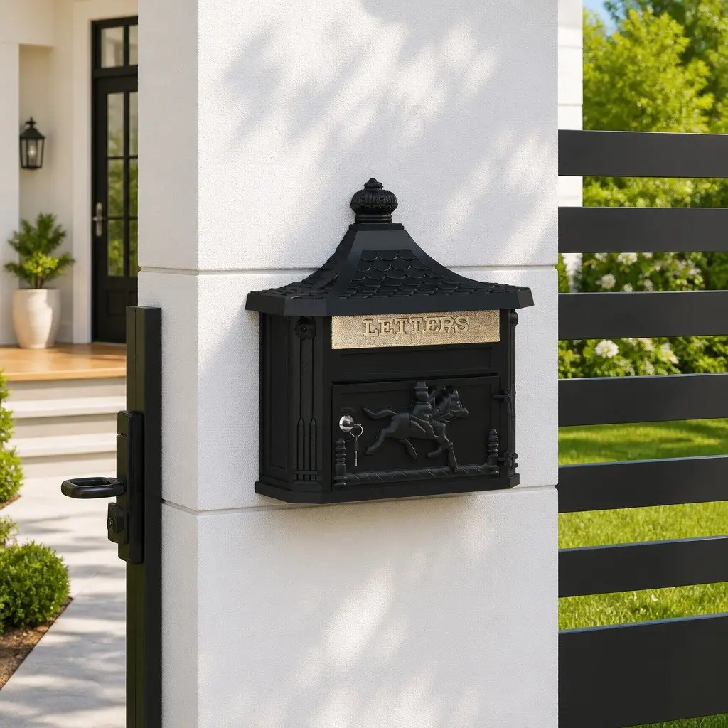 Wall Mounted Mailbox Cast Aluminum 40.5x16x45cm Black