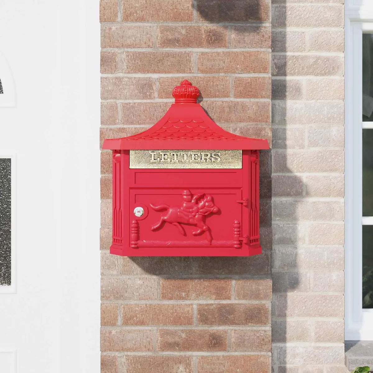 Wall Mounted Mailbox Cast Aluminium 40.5 x 16 x 45 cm Red Vintage Retro