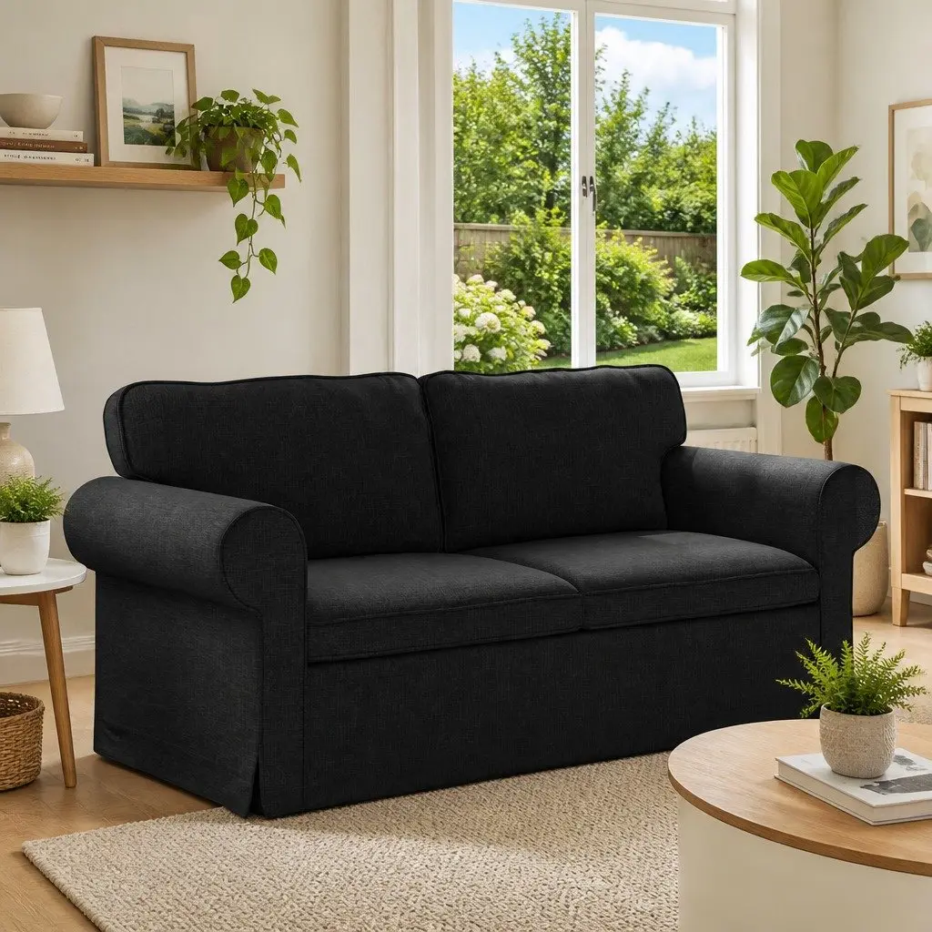 Sofa Fabric Modular Black 175 x 82 x 80 cm