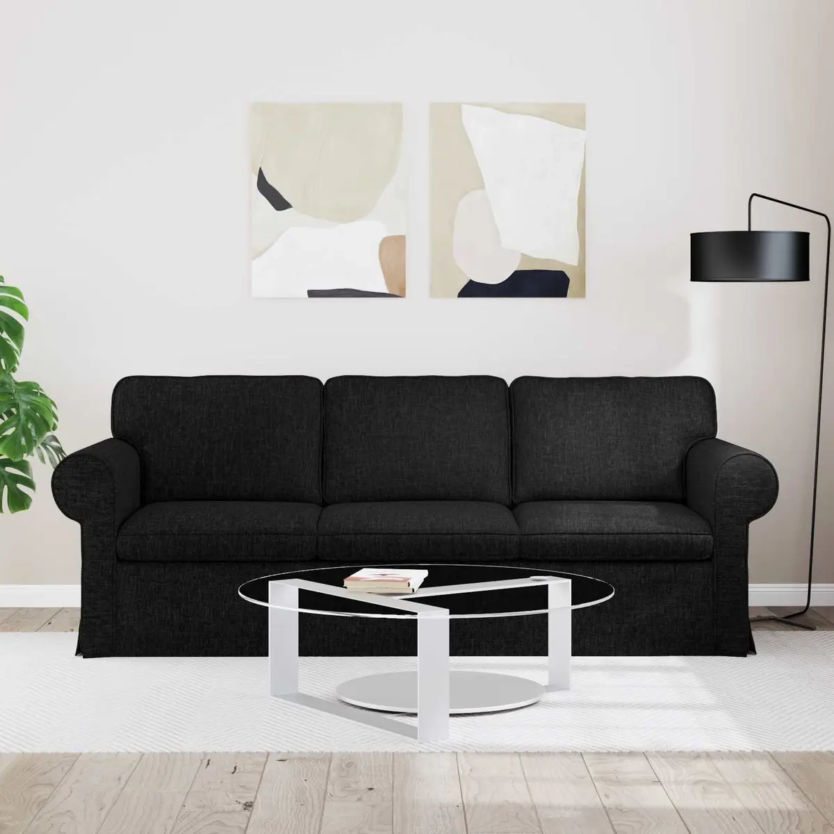 Black Modular Sectional Sofa with Sturdy Metal Frame