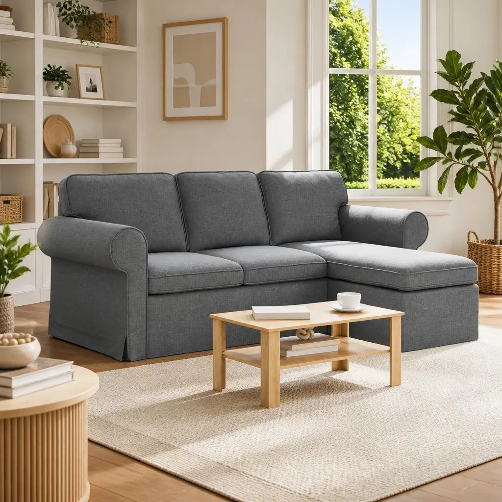 Sofa Fabric 195cm Dark Grey Modern