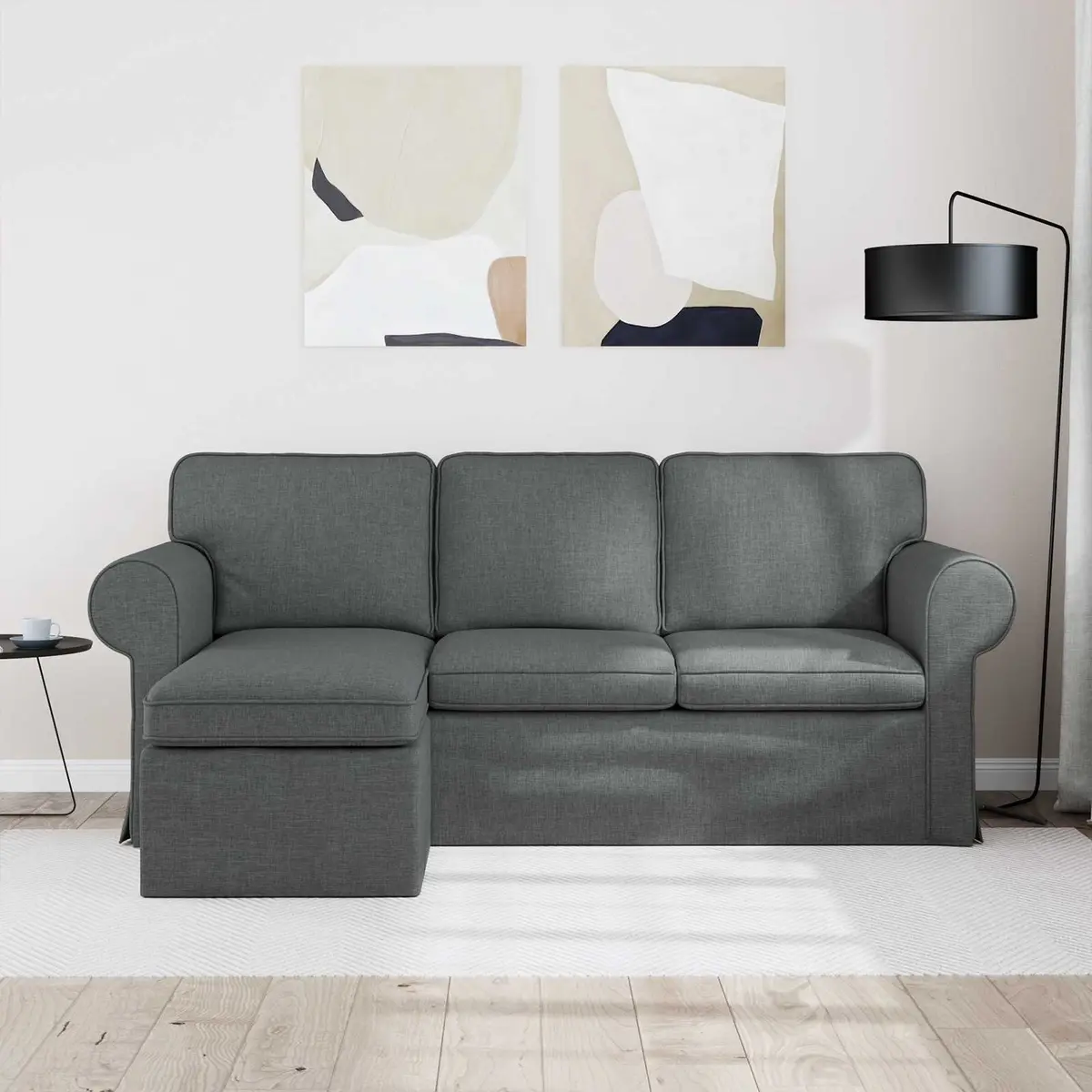 Sofa Fabric 195cm Dark Grey Modern