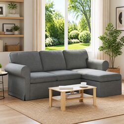 Dark Grey Fabric Sofa with Durable Metal Frame 215cm x 138cm x 80cm