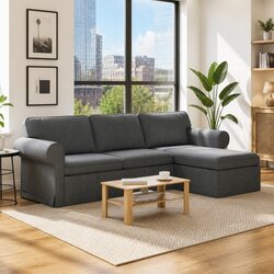 Modern Dark Grey Fabric Sofa for Living Room 245x138x80cm