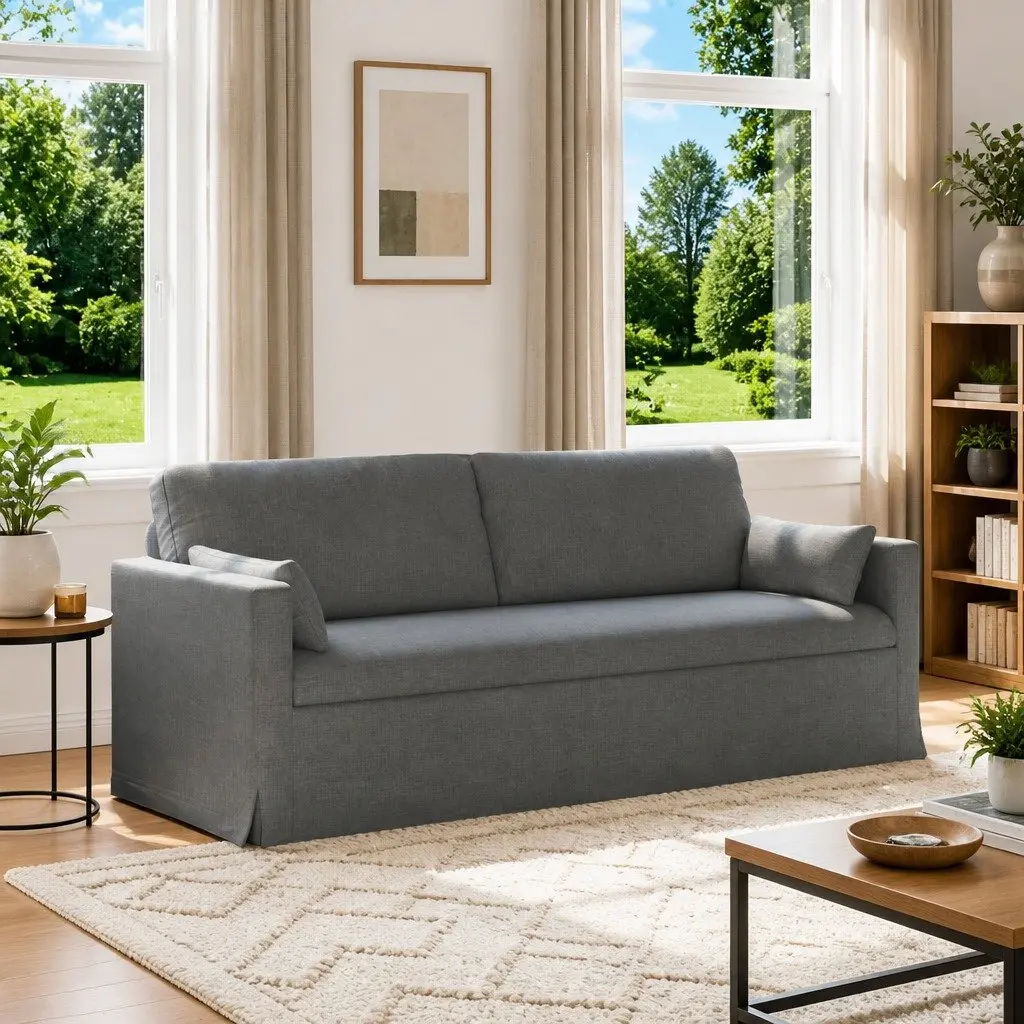 Fabric Sofa Metal Frame 198 x 78 x 80 cm Grey