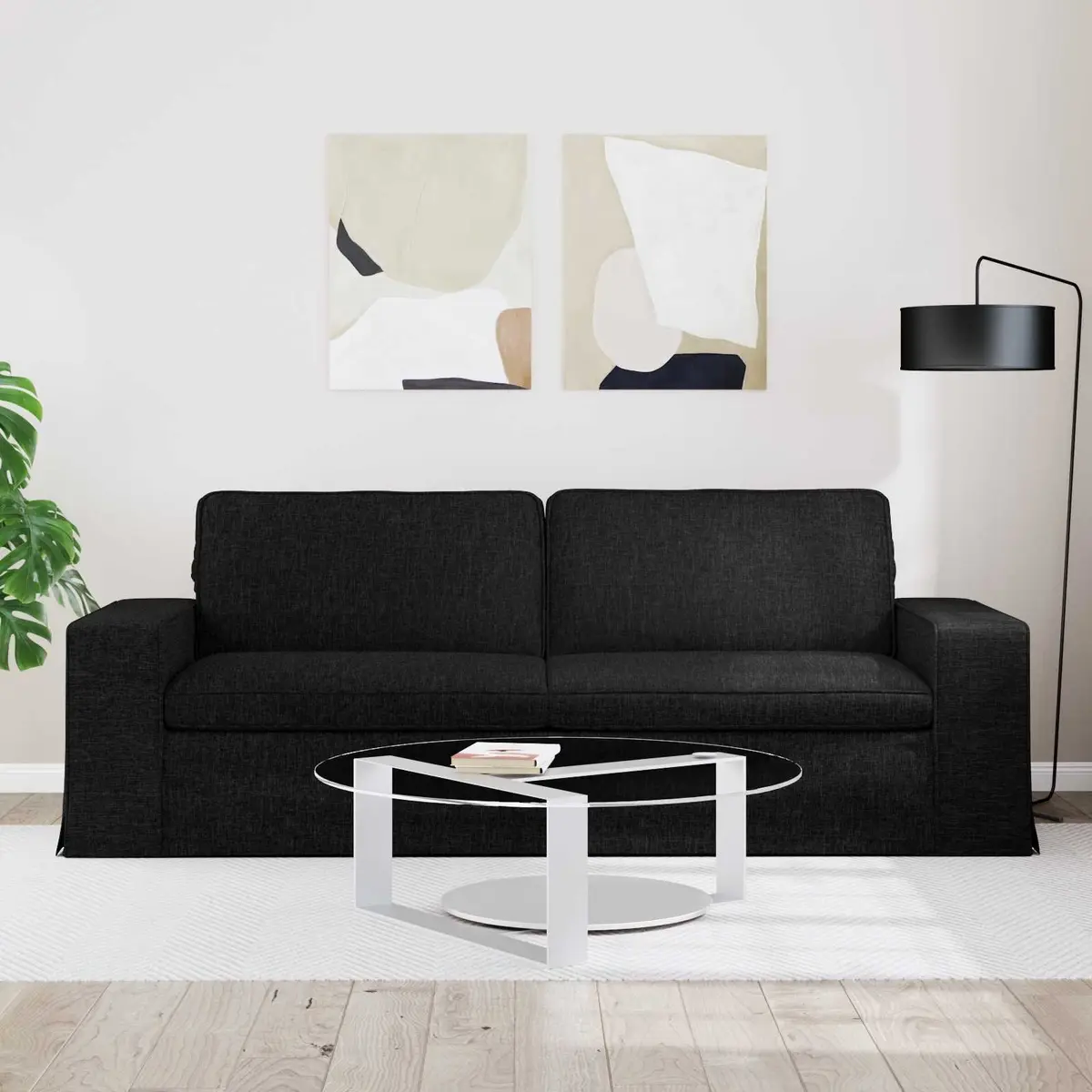 Modular Sofa Metal Engineered Wood 222x80x82cm Black