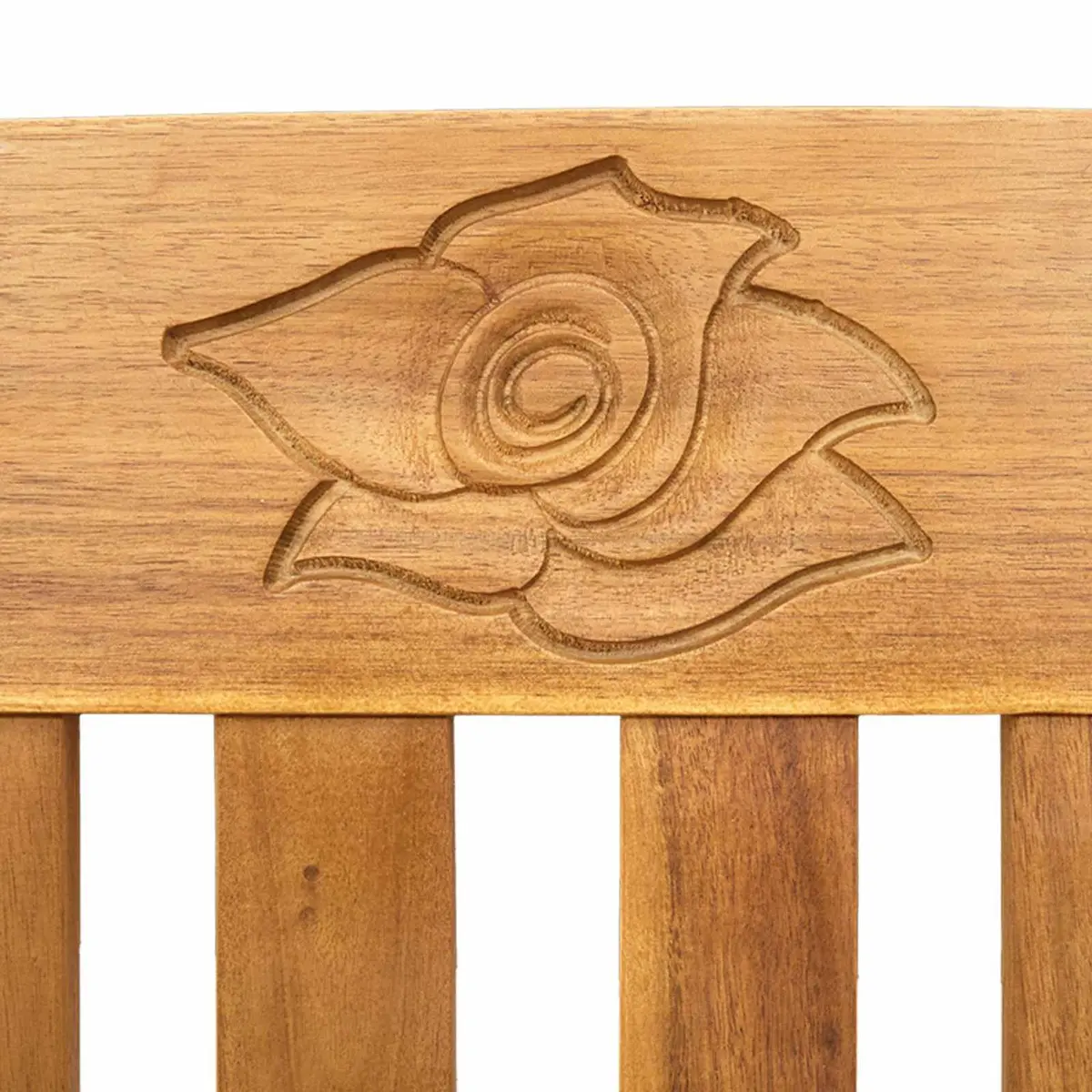 Hand-Carved Outdoor Rose Bench in Solid Acacia Wood