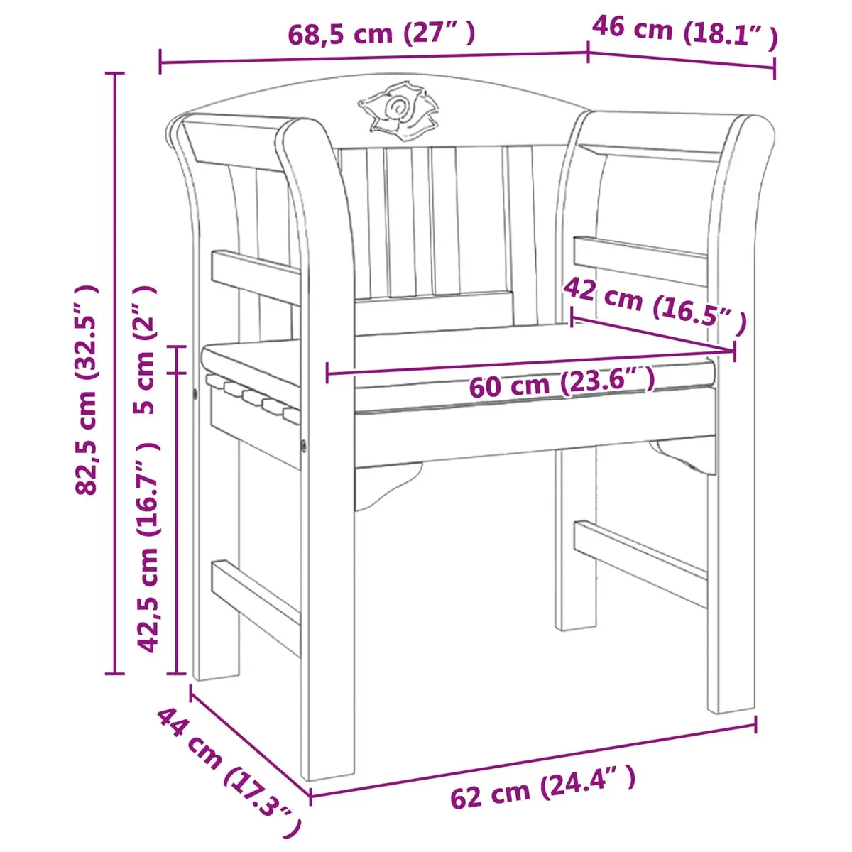 Curved Armrests Outdoor Rose Bench for Gardens