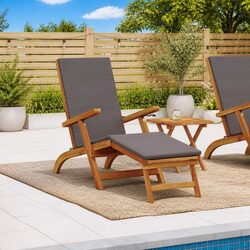 Reclining Sun Lounger with Adjustable Backrest in Brown