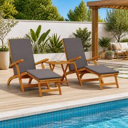 Acacia Wood Folding Reclining Sun Lounger Set of 2